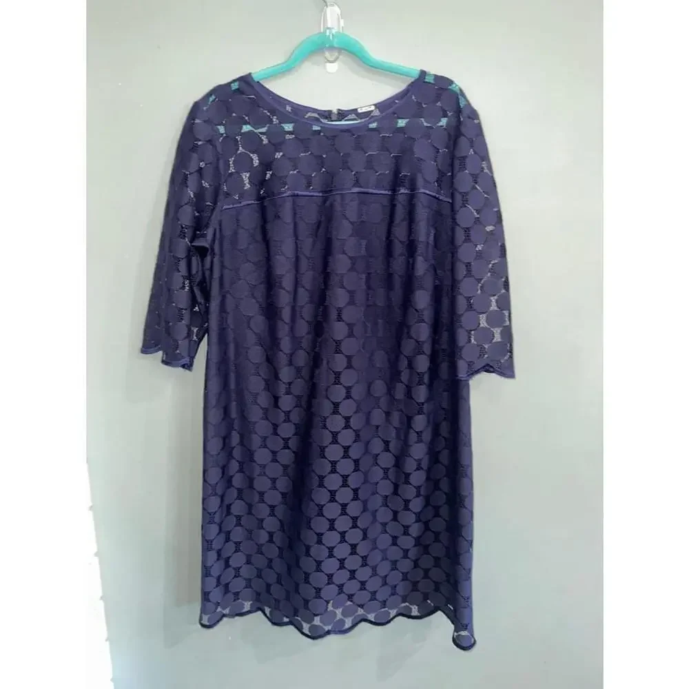 Adrianna Papell Navy blue dot lace overlay shift dress size 14W